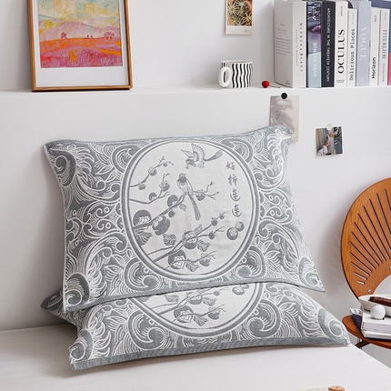 91家纺网 家纺一手货源 找家纺 美宜家 2025新款全棉四层纱布中国风枕巾 52*80cm/对好事连连