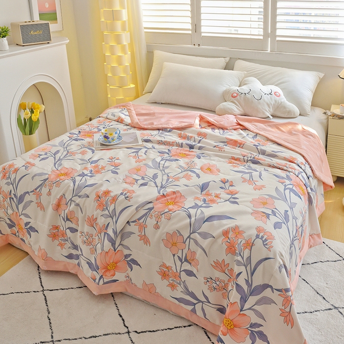 91家纺网 家纺一手货源 找家纺 德芙 2024新款全棉小碎花夏被被子被芯 杏雨梨花