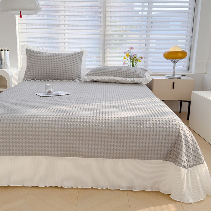 91家纺网 家纺一手货源 找家纺 （总）冬然家纺 2024新款素色花边系列冰豆豆凉席 