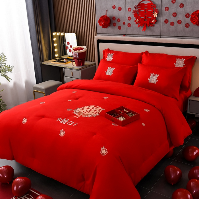 91家纺网 家纺一手货源 找家纺 美伦美 2024新款全棉婚庆刺绣手工订花被芯冬被春秋冬被夏被  大喜日子