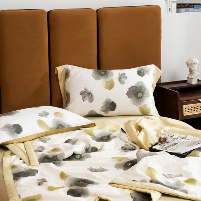 91家纺网 家纺一手货源 找家纺 黛舒家居 2024新款莱赛尔天丝大豆夏被四件套 花恋