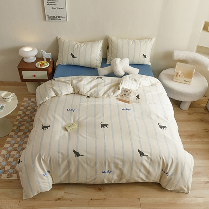 91家纺网 家纺一手货源 找家纺 （总）网客家纺 2024新款全棉条纹印花四件套