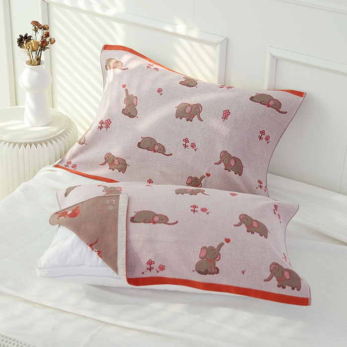 91家纺网 家纺一手货源 找家纺 朴尔毛巾被2024年新品全棉细纱编织纹AB版透气枕巾 花间甜象52*78cm