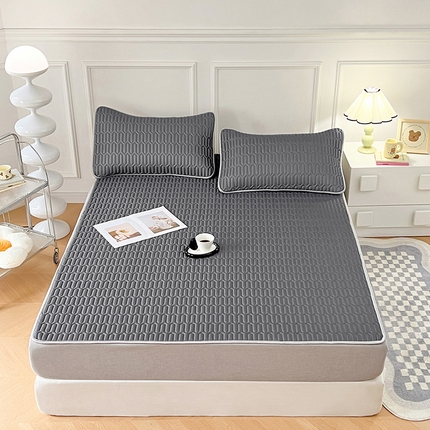 91家纺网 家纺一手货源 找家纺 福来临 2025新款印花凉感丝含胶凉席夏被三件套四件套 含胶凉席-高级灰