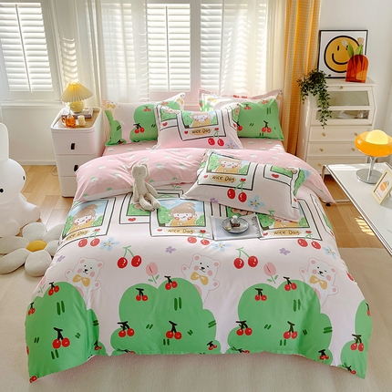 美宜家  2025新款植物羊绒加厚斜纹磨毛单被套四件套 韩系少女
