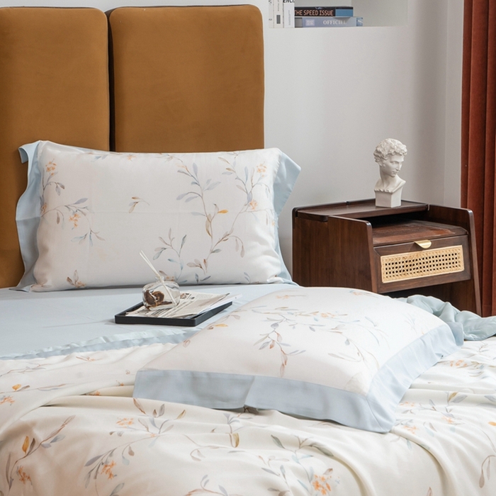 91家纺网 家纺一手货源 找家纺 黛舒家居 2024新款莱赛尔天丝大豆夏被四件套 叶璃