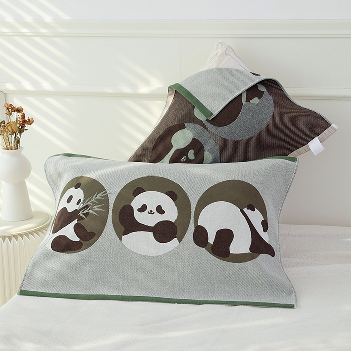 91家纺网 家纺一手货源 找家纺 朴尔毛巾被2024年新品全棉细纱编织纹AB版透气枕巾 花萌萌-绿52*78cm