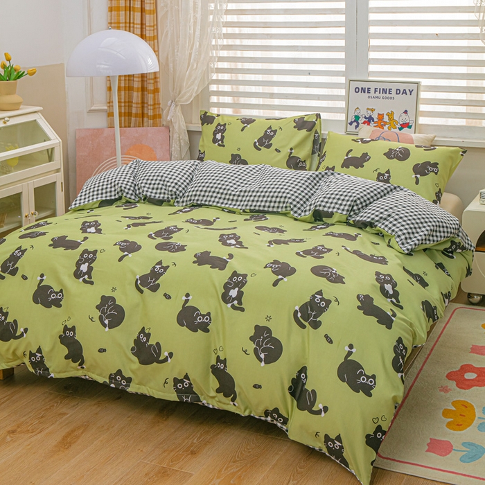 91家纺网 家纺一手货源 找家纺 莎臣豹 2025新款植物羊绒印花四件套 淘气小猫