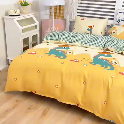 91家纺网 家纺一手货源 找家纺 莎臣豹 2025新款植物羊绒印花四件套 恐龙乐园