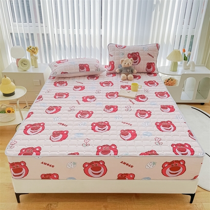 91家纺网 家纺一手货源 找家纺 恒尚居 2024新款小清新印花水洗棉大豆夹棉床笠 草莓熊