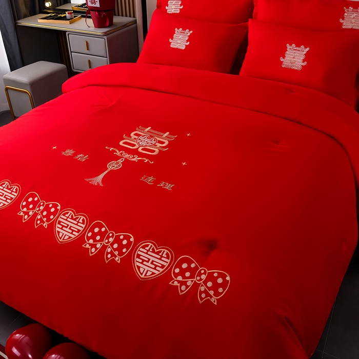 91家纺网 家纺一手货源 找家纺 美伦美 2024新款全棉婚庆刺绣手工订花被芯冬被春秋冬被夏被 喜结连理