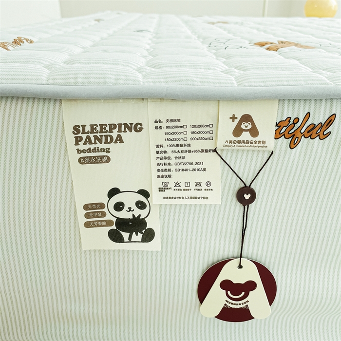 91家纺网 家纺一手货源 找家纺 恒尚居 2024新款小清新印花水洗棉大豆夹棉床笠 蝴蝶结绿