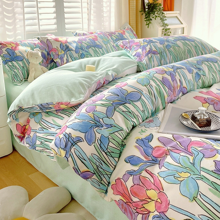 91家纺网 家纺一手货源 找家纺 美宜家 2025新款植物羊绒加厚斜纹磨毛单被套 花丛小兔