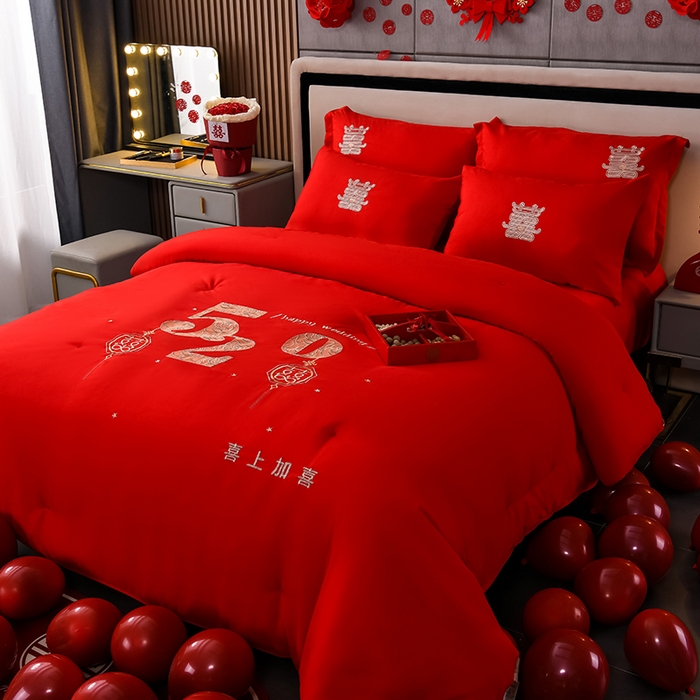 91家纺网 家纺一手货源 找家纺 美伦美 2024新款全棉婚庆刺绣手工订花被芯冬被春秋冬被夏被 喜上加喜