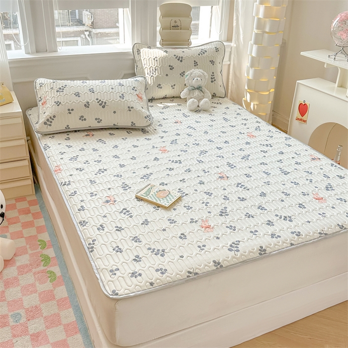 91家纺网 家纺一手货源 找家纺 慕尚家纺 2025新款凉感丝印花乳胶凉席 兔稚