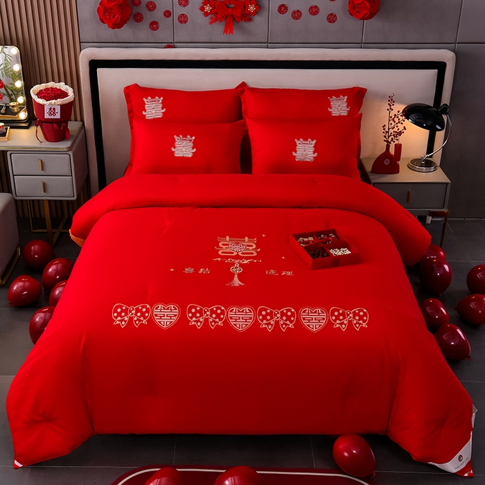 91家纺网 家纺一手货源 找家纺 美伦美 2024新款全棉婚庆刺绣手工订花被芯冬被春秋冬被夏被 喜结连理