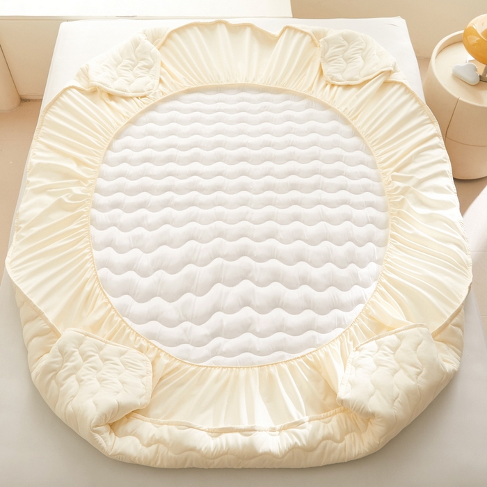 91家纺网 家纺一手货源 找家纺 LIFE.丽芙 2024新款素色刺绣大豆夹棉床笠-四季款-panda系列 panda-米色