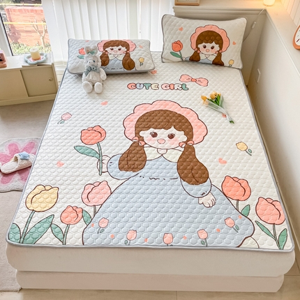 91家纺网 家纺一手货源 找家纺 柒月家居 2024新款大版乳胶凉席 花花女孩