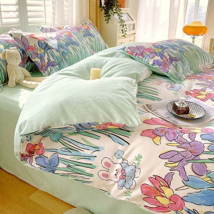 91家纺网 家纺一手货源 找家纺 美宜家 2025新款植物羊绒加厚斜纹磨毛单被套 花丛小兔