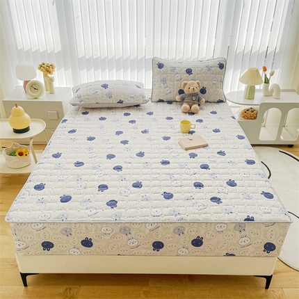 恒尚居 2024新款小清新印花水洗棉大豆夹棉床笠 可爱兔