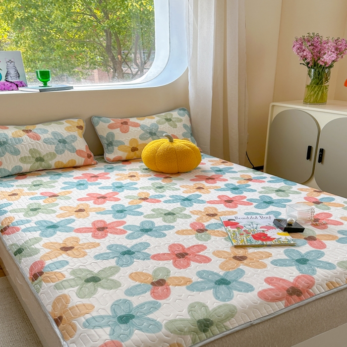 91家纺网 家纺一手货源 找家纺 慕尚家纺 2025新款凉感丝印花乳胶凉席 凝夏