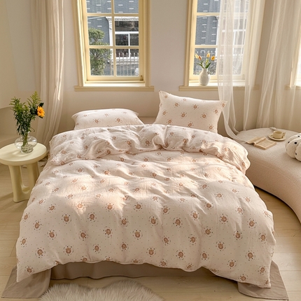 91家纺网 家纺一手货源 找家纺 洋铭区（原狠狠爱）  2024新款皱皱纱四件套 斑点熊