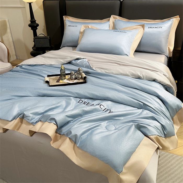 91家纺网 家纺一手货源 找家纺 古吉梦 2024新款水洗真丝提花夏被--迪梦 海青+山灰