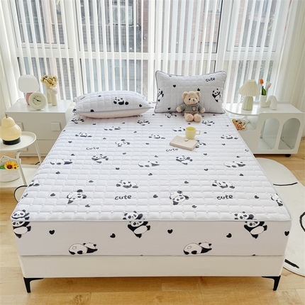 恒尚居 2024新款小清新印花水洗棉大豆夹棉床笠 熊猫盼达