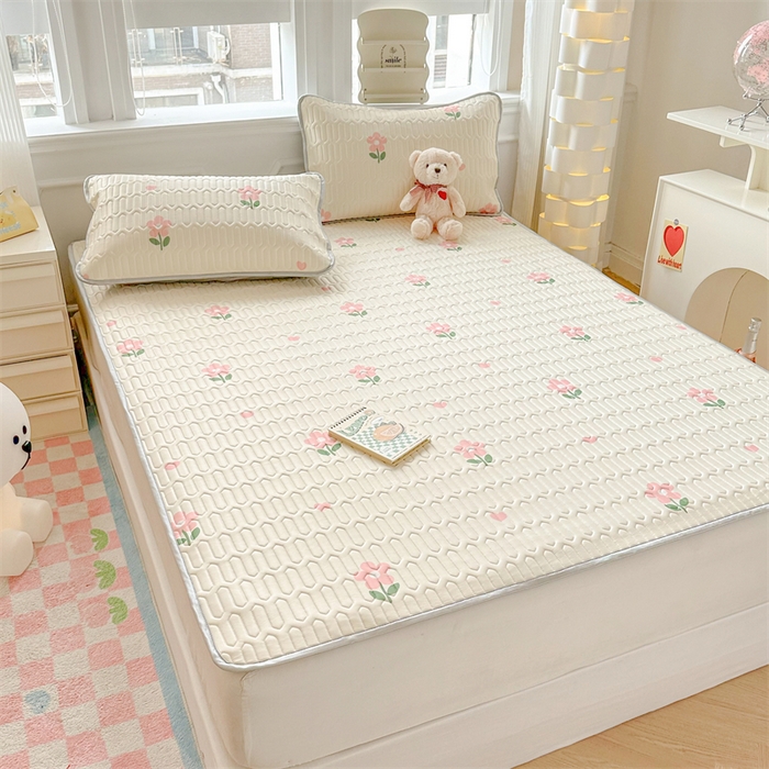 91家纺网 家纺一手货源 找家纺 慕尚家纺 2025新款凉感丝印花乳胶凉席 花儿朵朵