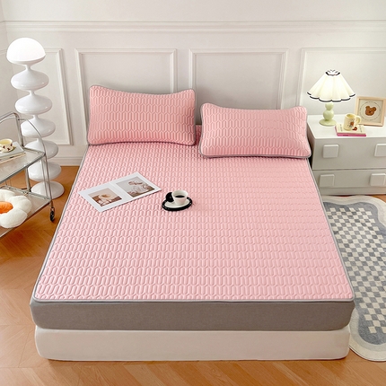 91家纺网 家纺一手货源 找家纺 福来临 2025新款印花凉感丝含胶凉席夏被三件套四件套 含胶凉席-粉色