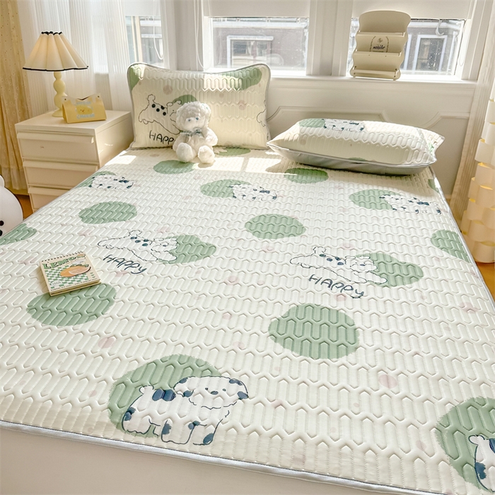 91家纺网 家纺一手货源 找家纺 慕尚家纺 2025新款凉感丝印花乳胶凉席 波点狗