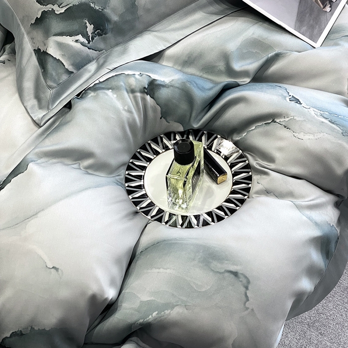 91家纺网 家纺一手货源 找家纺 （总）优悦生活馆 2024新款轻奢天丝印花宽边拼角四件套系列-漫漫格调