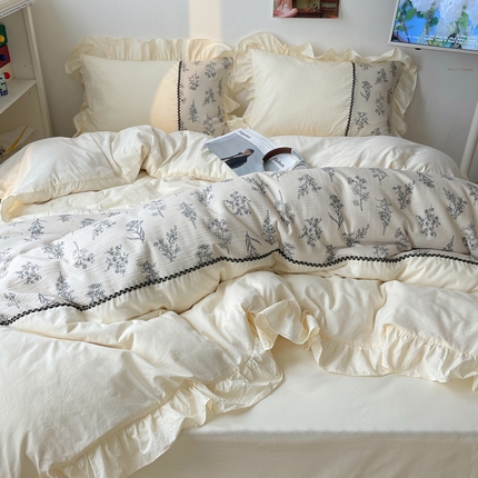91家纺网 家纺一手货源 找家纺 （总）轻奢坊2024新款田园风法式花边四件套-素锦系列