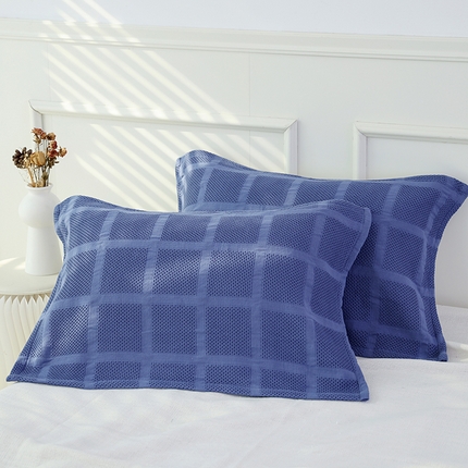 91家纺网 家纺一手货源 找家纺 朴尔毛巾被2024年新品全棉质朴方格风立体华夫格透气纱布枕巾 方格华夫格-深蓝枕巾50*80cm