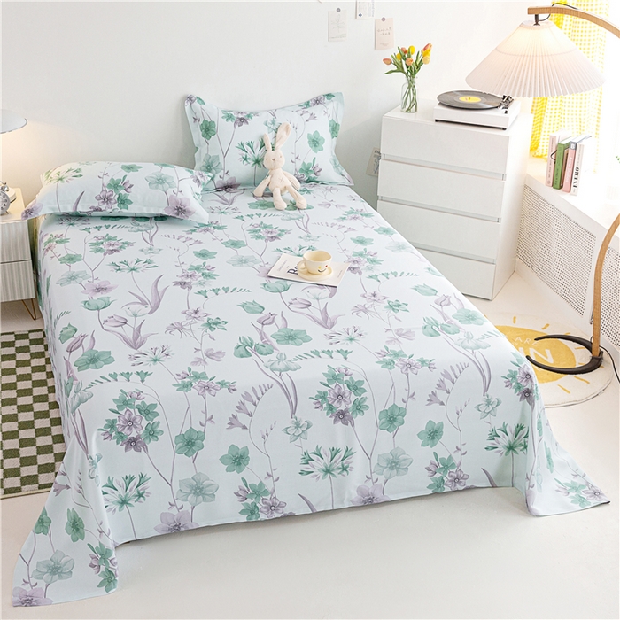 91家纺网 家纺一手货源 找家纺 金泰莱 2025新款印花竹纤维凉席三件套软凉席竹席盖毯子 清风絮语-绿