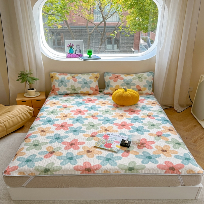 91家纺网 家纺一手货源 找家纺 慕尚家纺 2025新款凉感丝印花乳胶凉席 凝夏