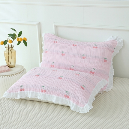 91家纺网 家纺一手货源 找家纺 （总）朴尔毛巾被2024年新款韩式花边四层纱枕巾纯棉竹纤维加大成人纱布巾