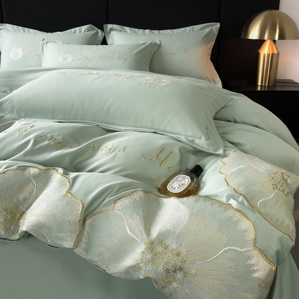 你好美丽 2025新款水洗真丝刺绣绮梦四件套 绮梦绿