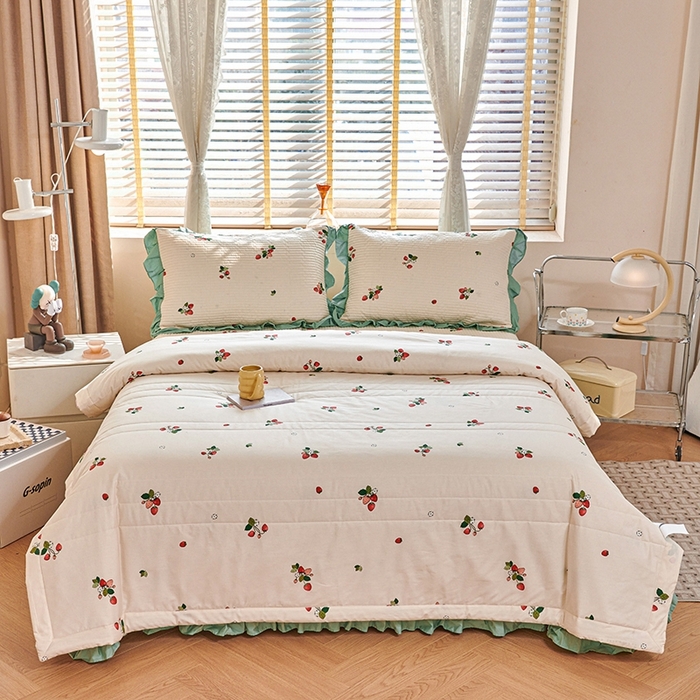 91家纺网 家纺一手货源 找家纺 金帛坊 2024新款全棉床盖夏被四件套 奶油草莓