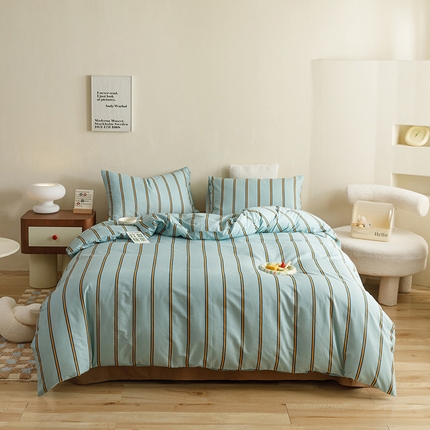 网客家纺 2024新款全棉条纹印花四件套 青涩