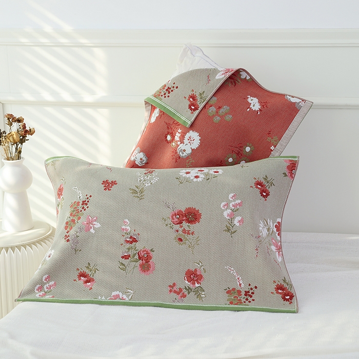 91家纺网 家纺一手货源 找家纺 朴尔毛巾被2024年新品全棉细纱编织纹AB版透气枕巾 立体花园52*78cm