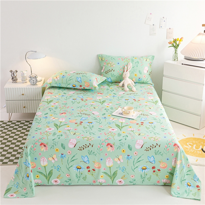 91家纺网 家纺一手货源 找家纺 金泰莱 2025新款印花竹纤维凉席三件套软凉席竹席盖毯子 繁花似锦-绿