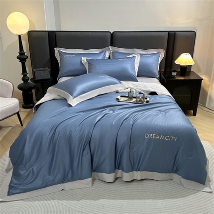 古吉梦 2024新款水洗真丝提花夏被--迪梦 宾利蓝+山灰
