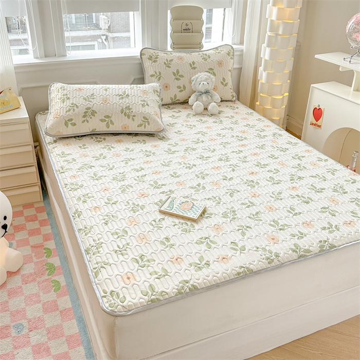 91家纺网 家纺一手货源 找家纺 慕尚家纺 2025新款凉感丝印花乳胶凉席 仙草