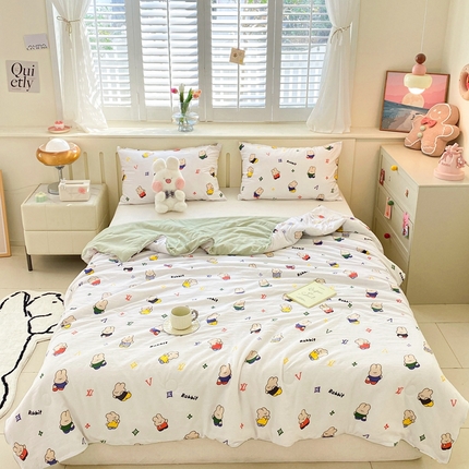 91家纺网 家纺一手货源 找家纺 梵克保罗  2024新款水洗棉印花大豆夏被 好运兔