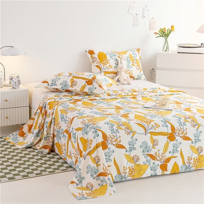 91家纺网 家纺一手货源 找家纺 金泰莱 2025新款印花竹纤维凉席三件套软凉席竹席盖毯子 洛神-米