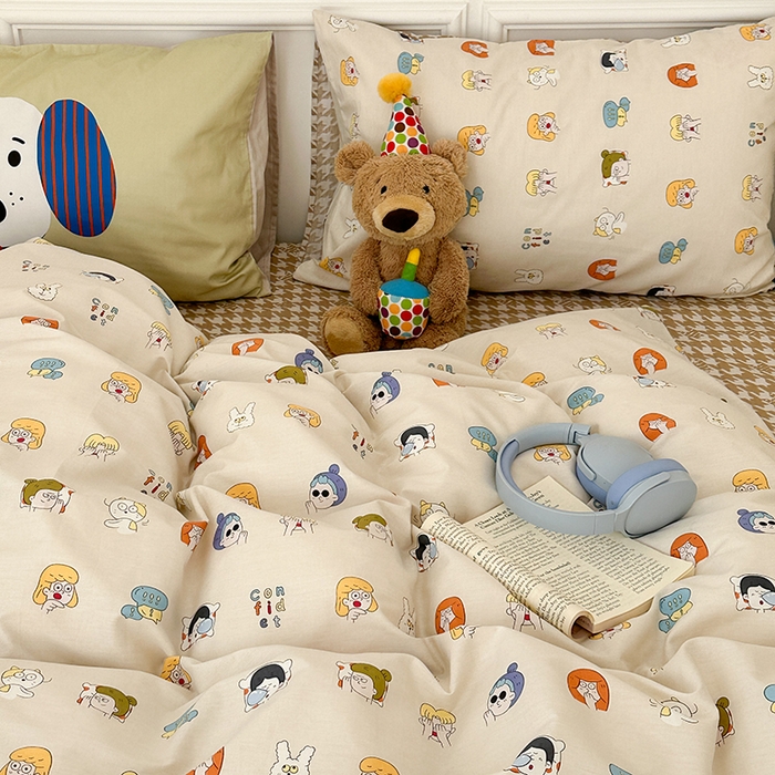 91家纺网 家纺一手货源 找家纺 昔可家纺 2024新款创意枕套全棉波点印花四件套 小小表情包