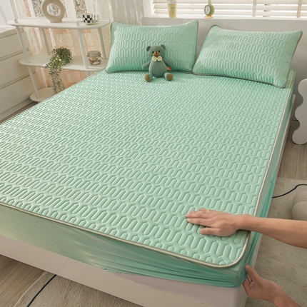 91家纺网 家纺一手货源 找家纺 （总）湘之帛 2024直播新款加厚印花凉感丝乳胶凉席床笠款三件套