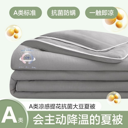 典冠 （有质检）2024新一代凉感提花抗菌夏被三件套 冰川灰