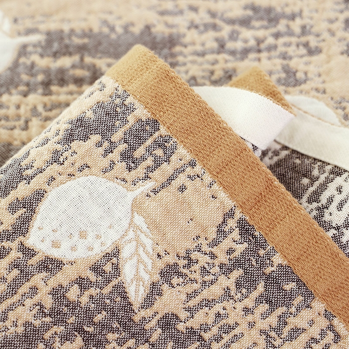 91家纺网 家纺一手货源 找家纺 朴尔毛巾被2024新款彩棉国潮风全棉六层纱布枕巾 柠香-咖枕巾52*78cm